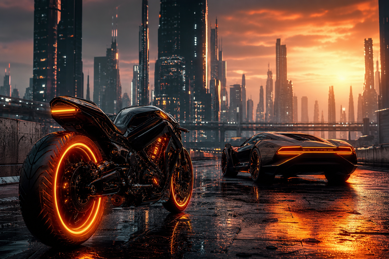 Neon Motorcycle In Cyberpunk City Supercars Wallpaper  7 4K