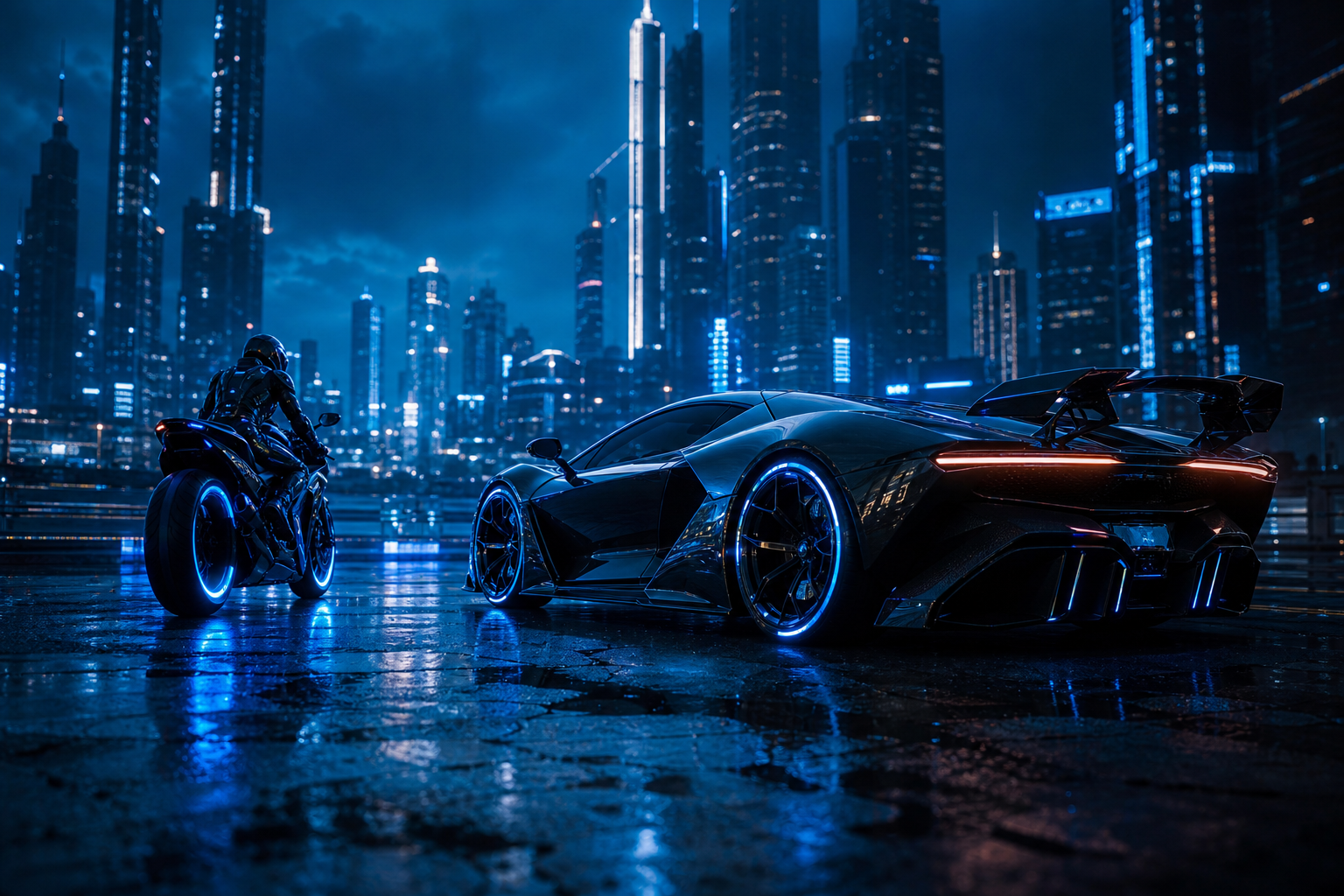 Neon Motorcycle In Cyberpunk City Supercars Wallpaper  7 4K