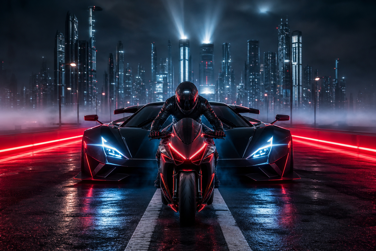 Neon Motorcycle In Cyberpunk City Supercars Wallpaper  7 4K