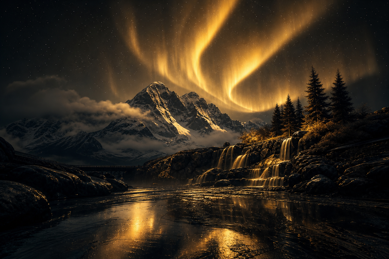 Northern Lights Over Snowy Mountains Nature Wallpaper  4 4K