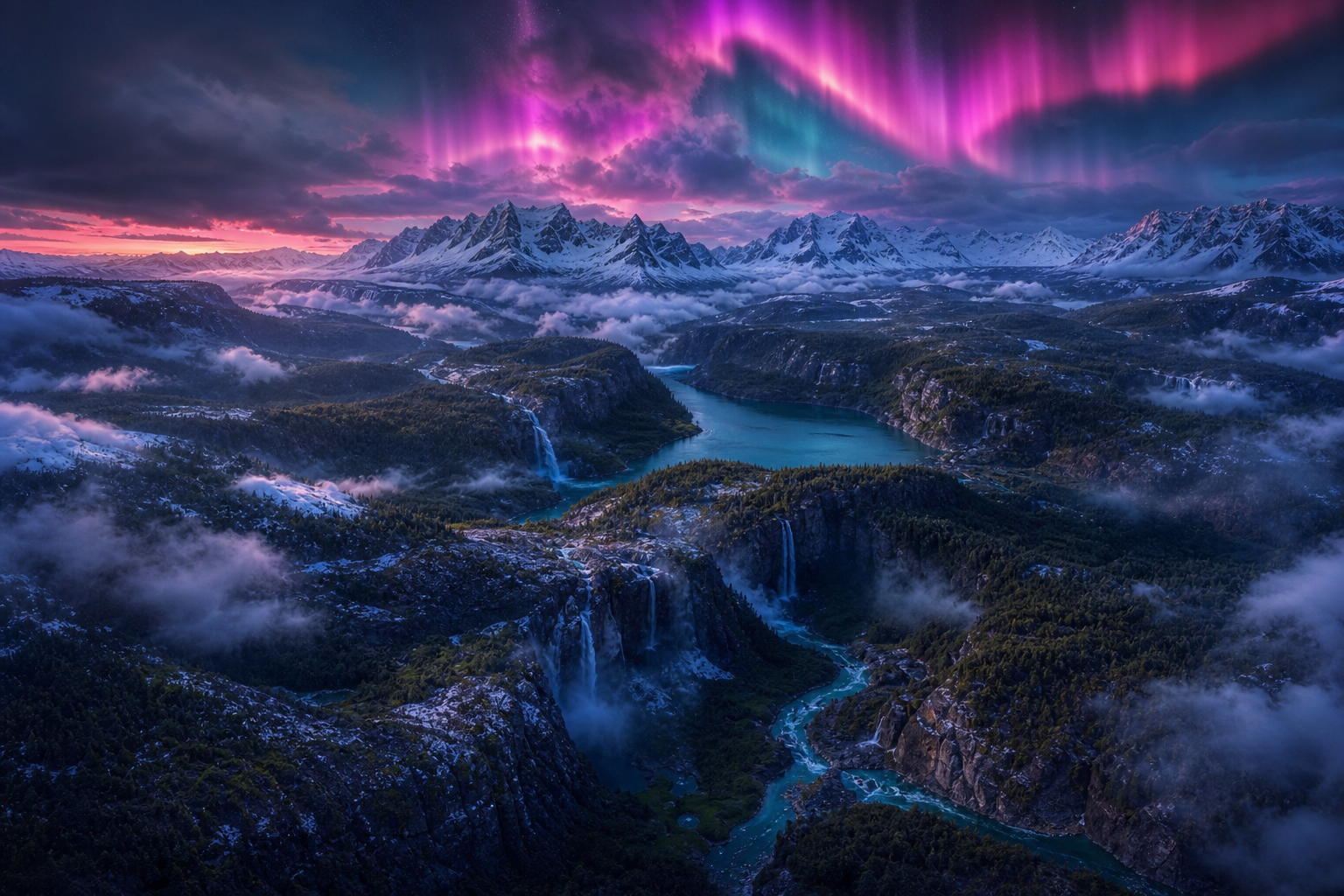 Northern Lights Over Snowy Mountains Nature Wallpaper  4 4K