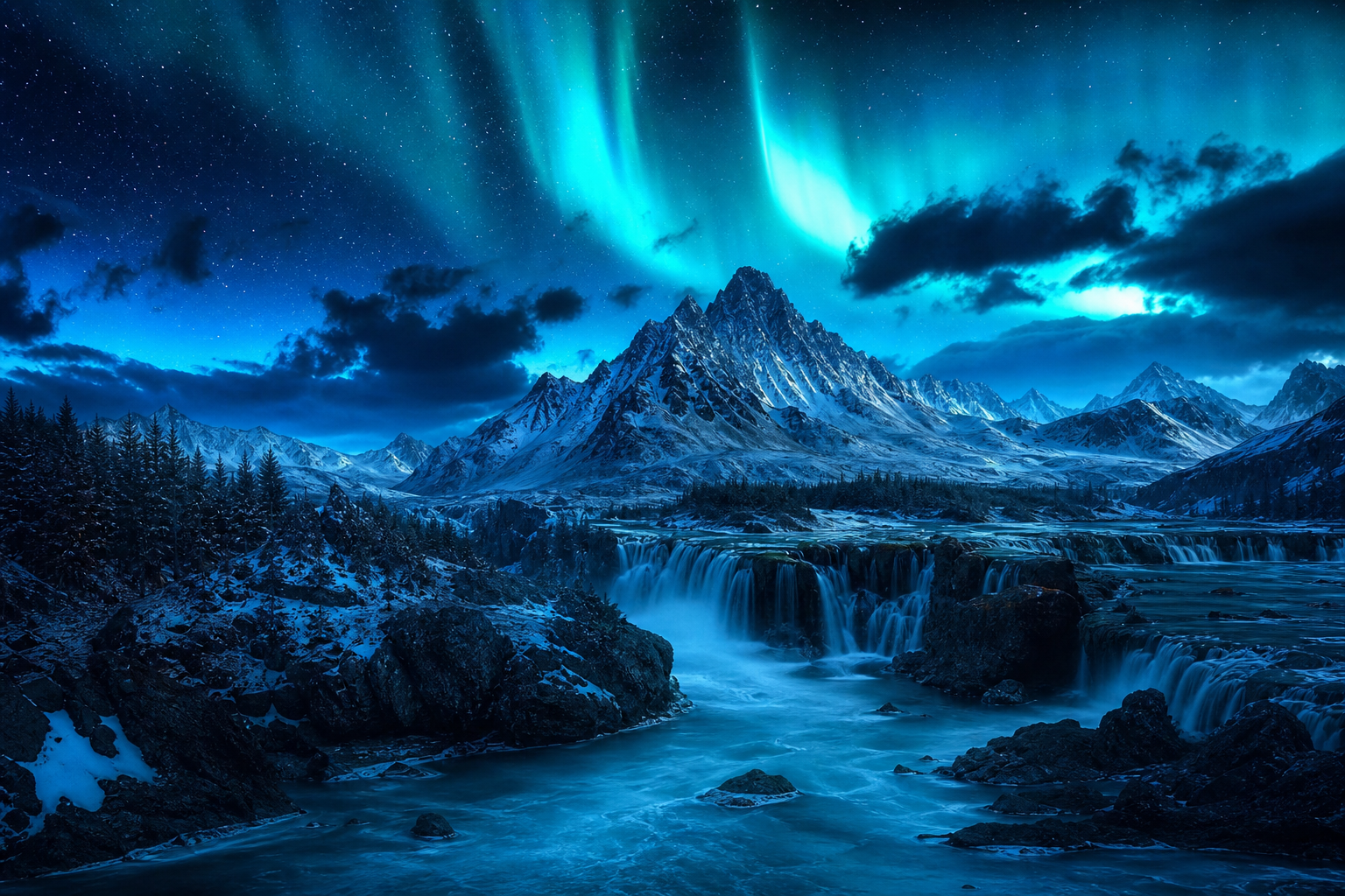 Northern Lights Over Snowy Mountains Nature Wallpaper  4 4K