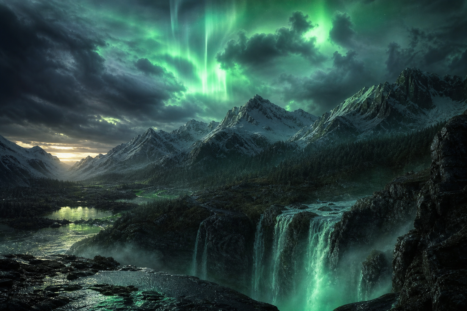 Northern Lights Over Snowy Mountains Nature Wallpaper  4 4K