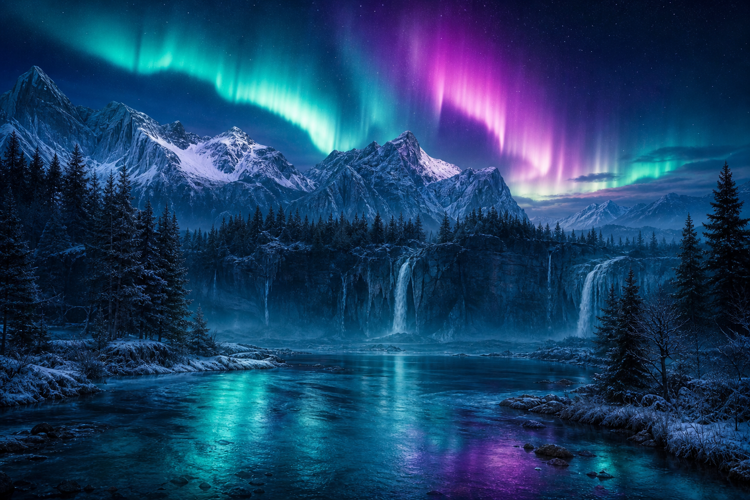 Northern Lights Over Snowy Mountains Nature Wallpaper  4 4K