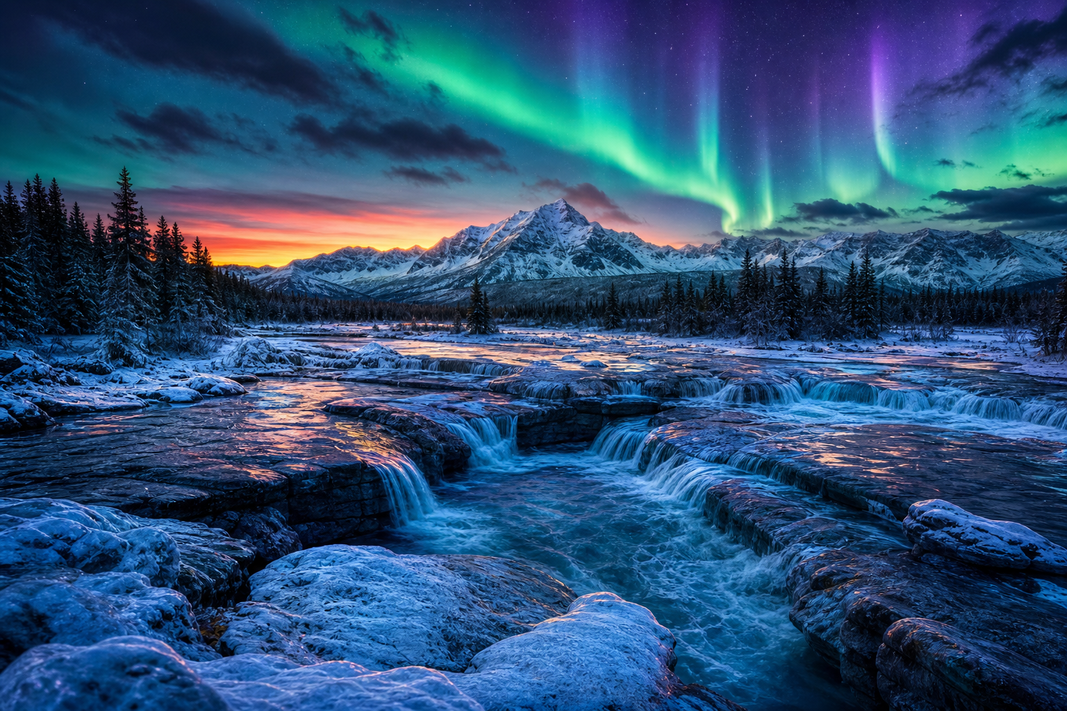 Northern Lights Over Snowy Mountains Nature Wallpaper  4 4K