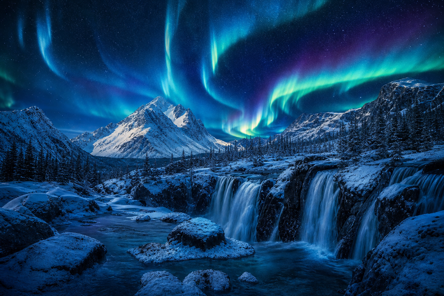 Northern Lights Over Snowy Mountains Nature Wallpaper  4 4K