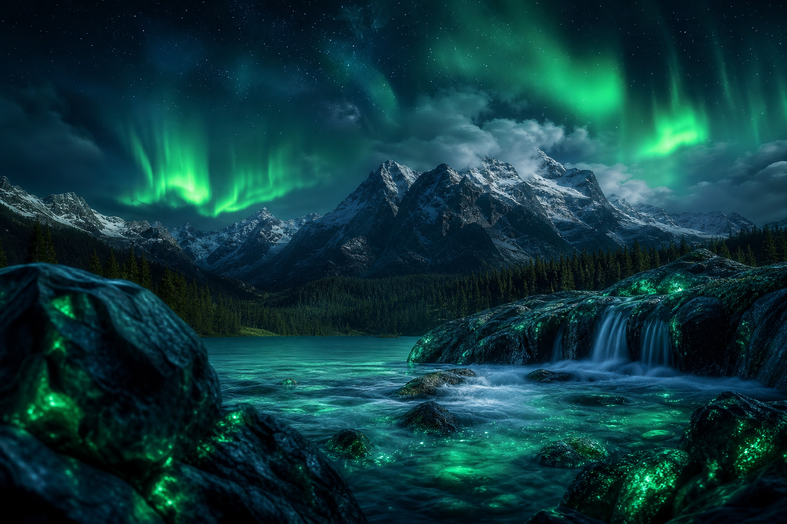 Northern Lights Over Snowy Mountains Nature Wallpaper  4 4K