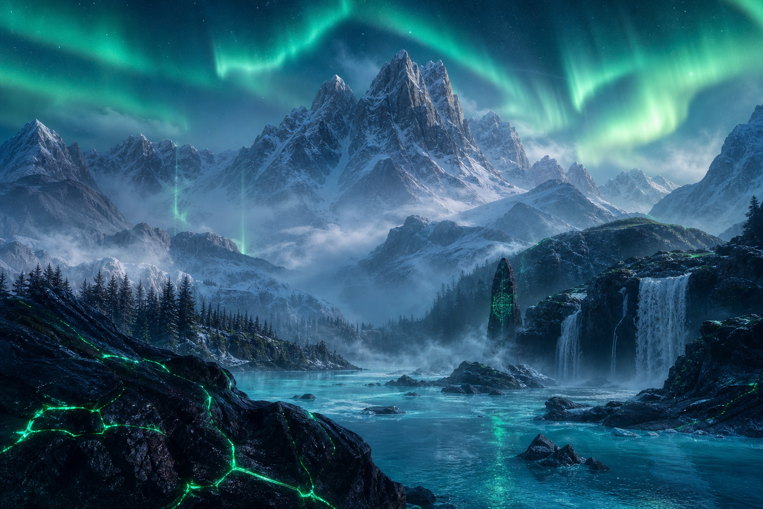 Northern Lights Over Snowy Mountains Nature Wallpaper  4 4K