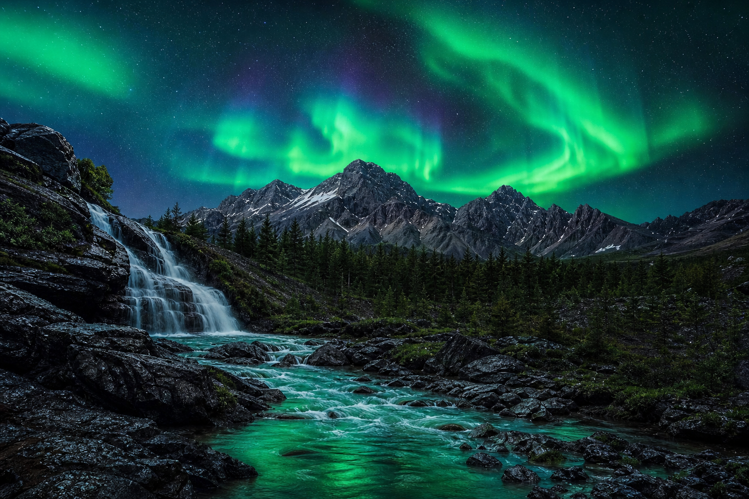 Northern Lights Over Snowy Mountains Nature Wallpaper  4 4K
