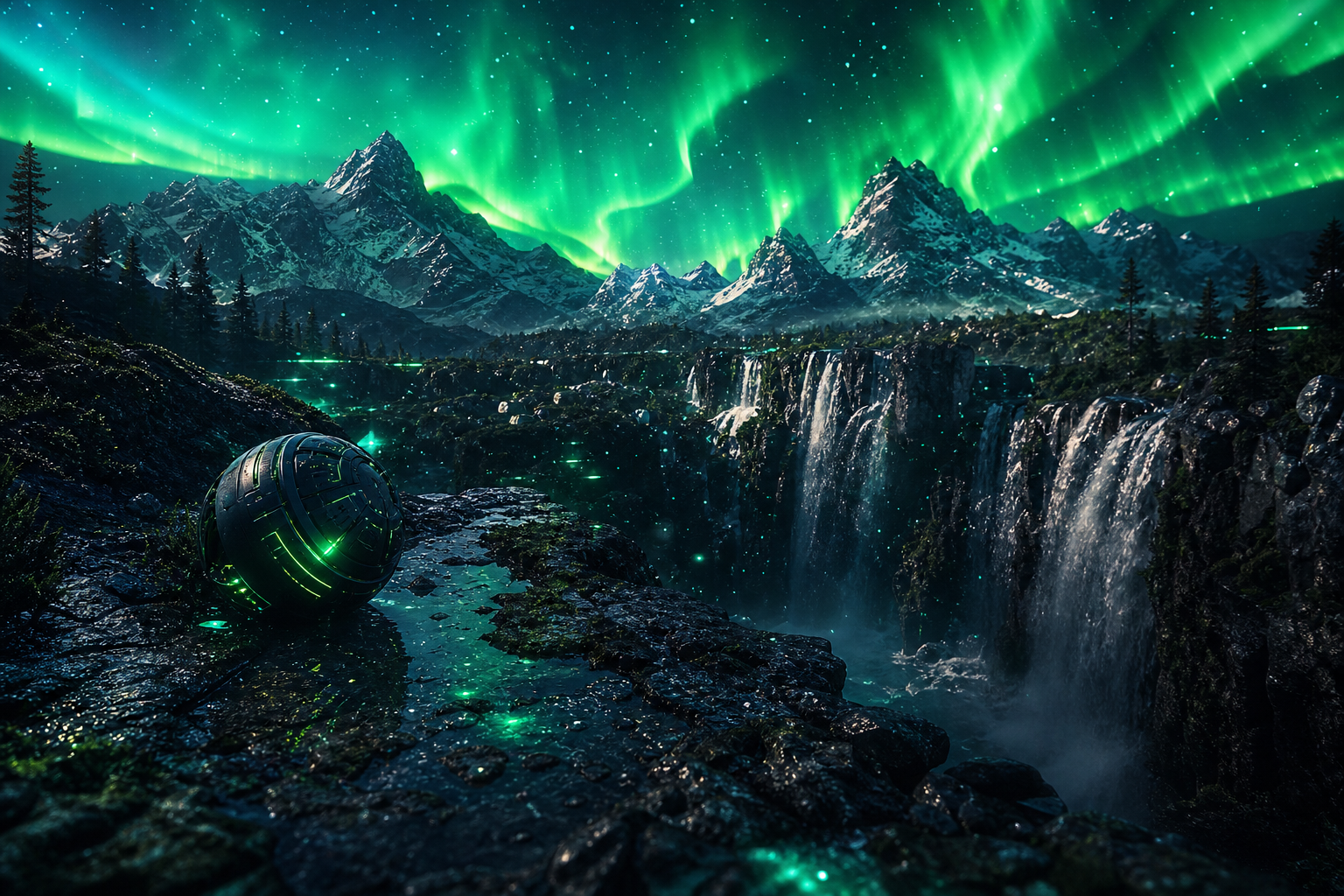 Northern Lights Over Snowy Mountains Nature Wallpaper  4 4K
