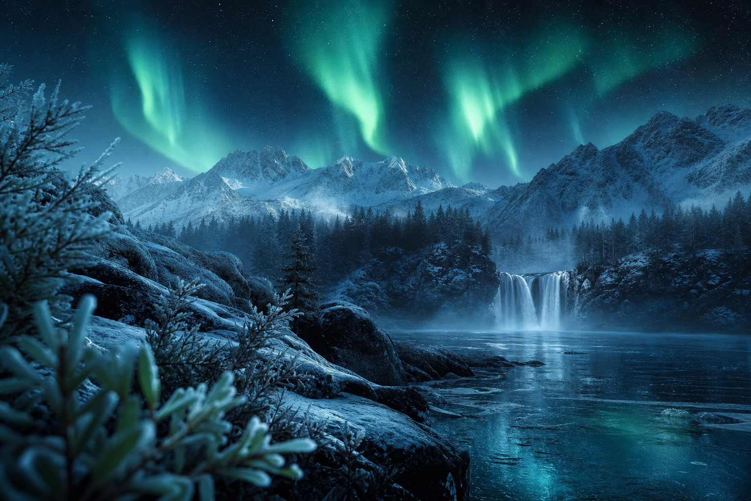 Northern Lights Over Snowy Mountains Nature Wallpaper  4 4K