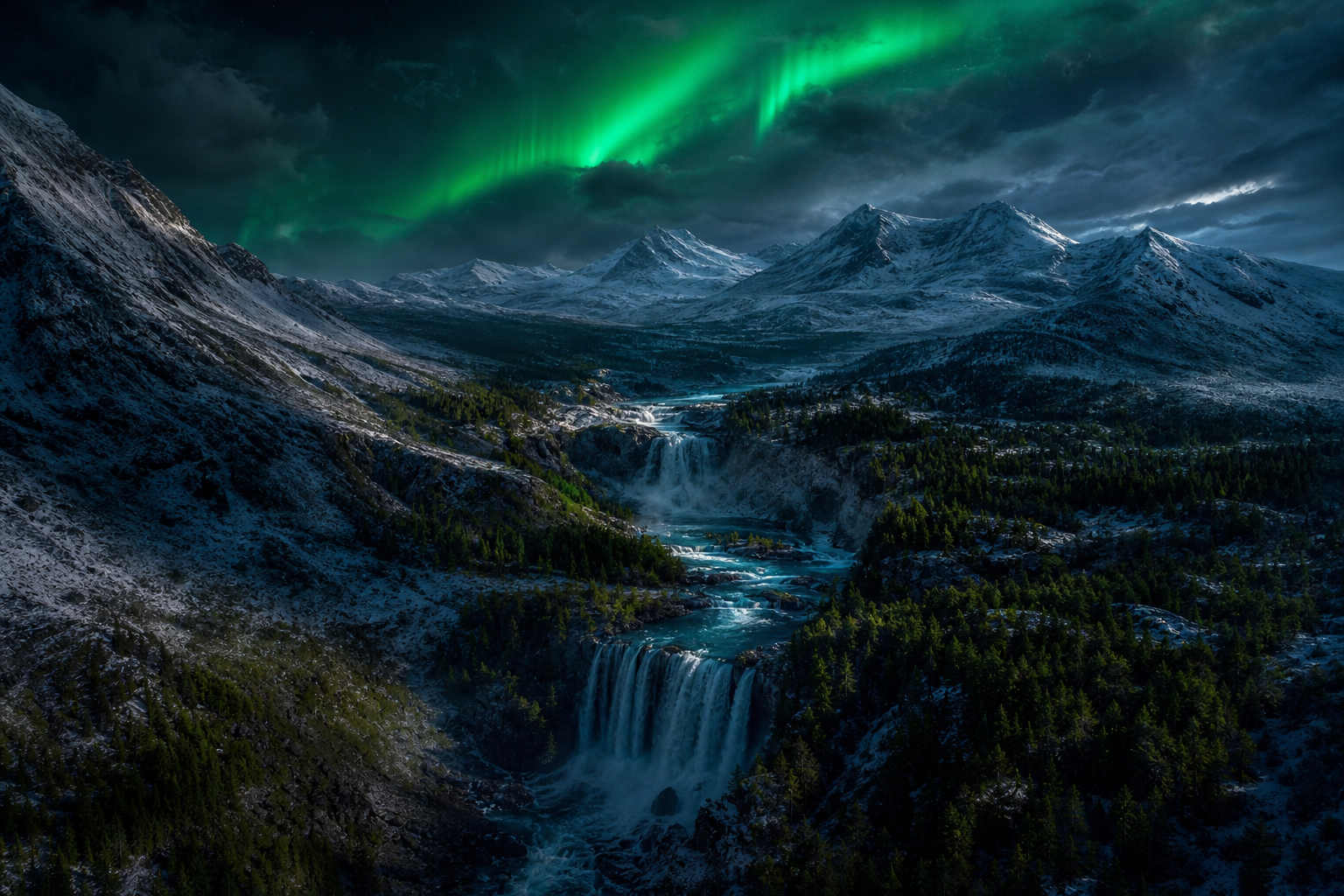 Northern Lights Over Snowy Mountains Nature Wallpaper  4 4K