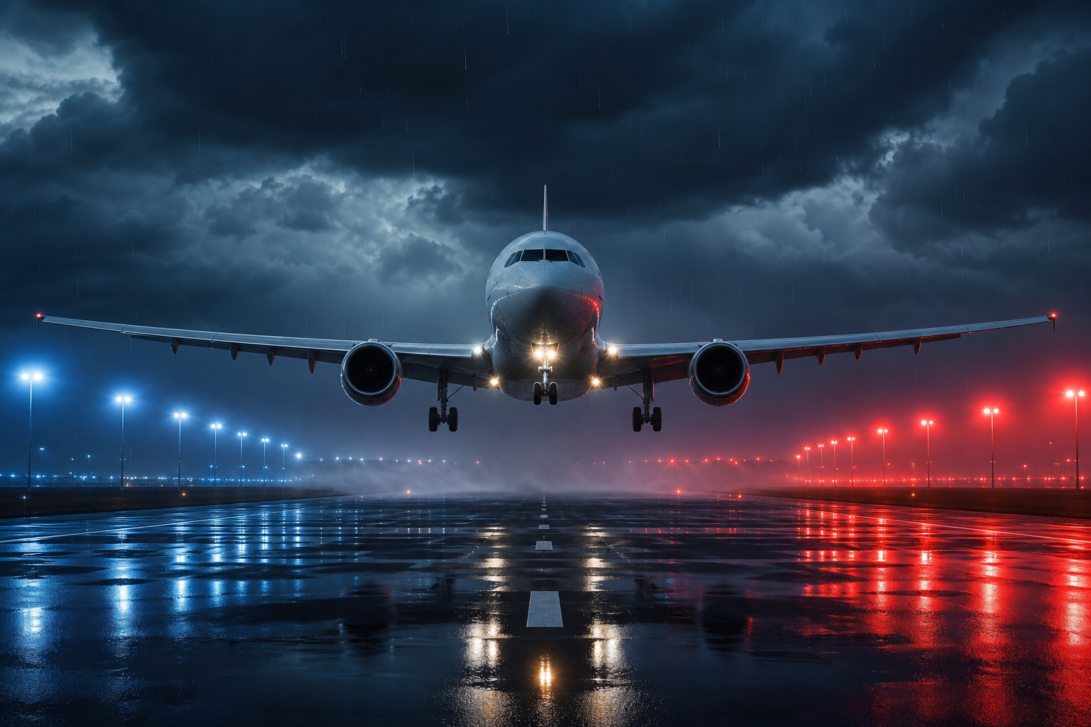 Passenger Aircraft Landing In Rainy Airport Lights Airplanes Wallpaper  8 4K
