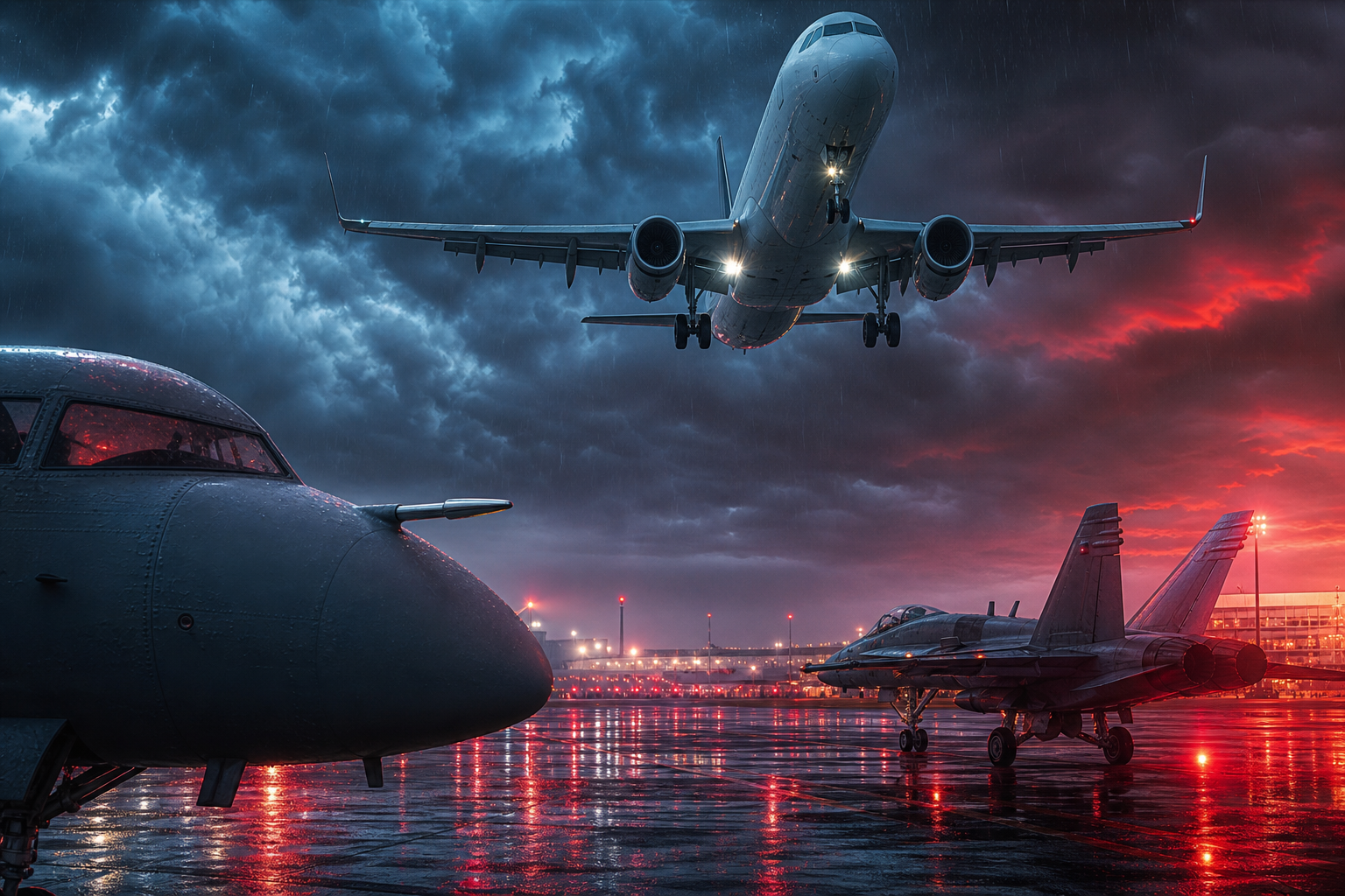 Passenger Aircraft Landing In Rainy Airport Lights Airplanes Wallpaper  8 4K
