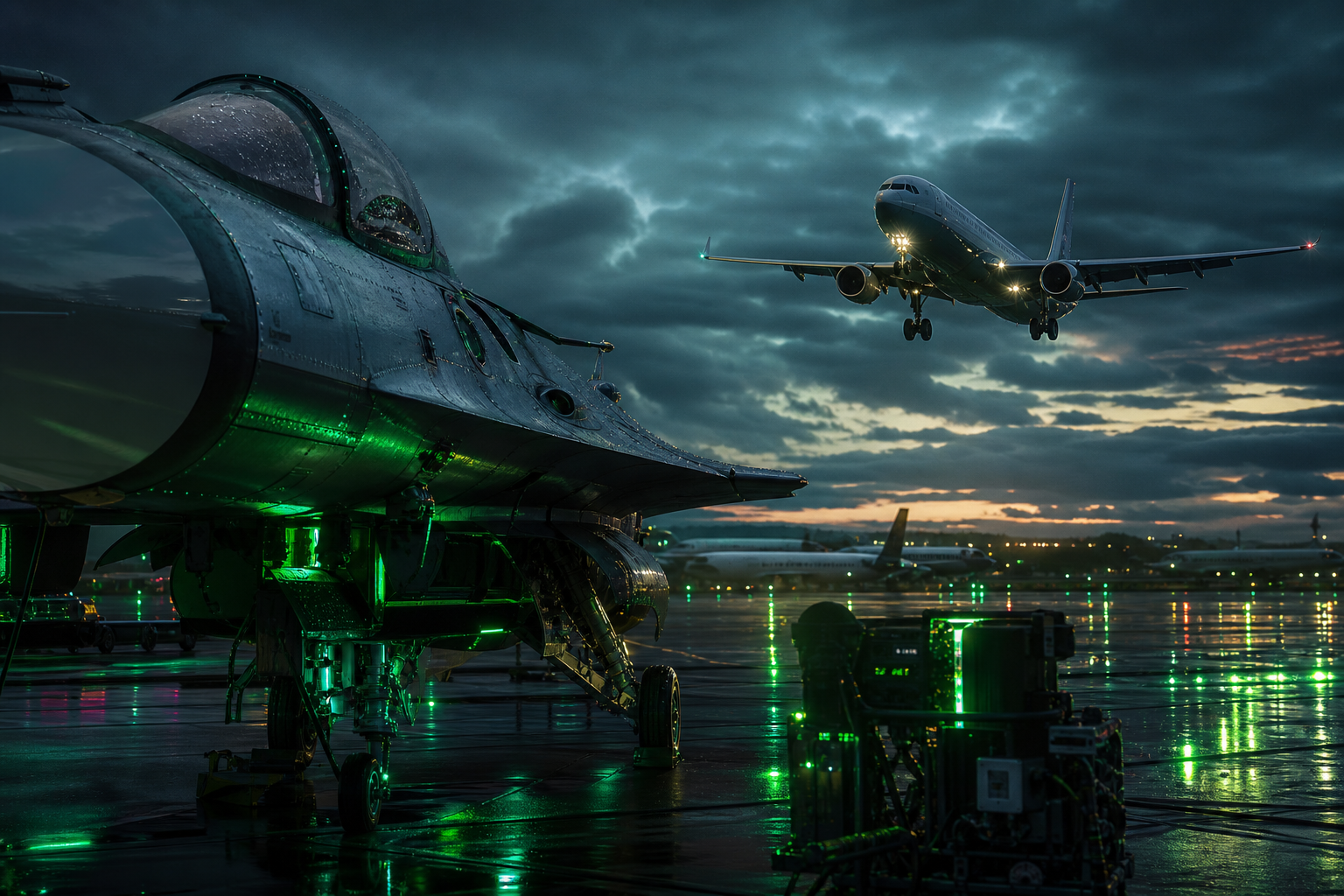 Passenger Aircraft Landing In Rainy Airport Lights Airplanes Wallpaper  8 4K