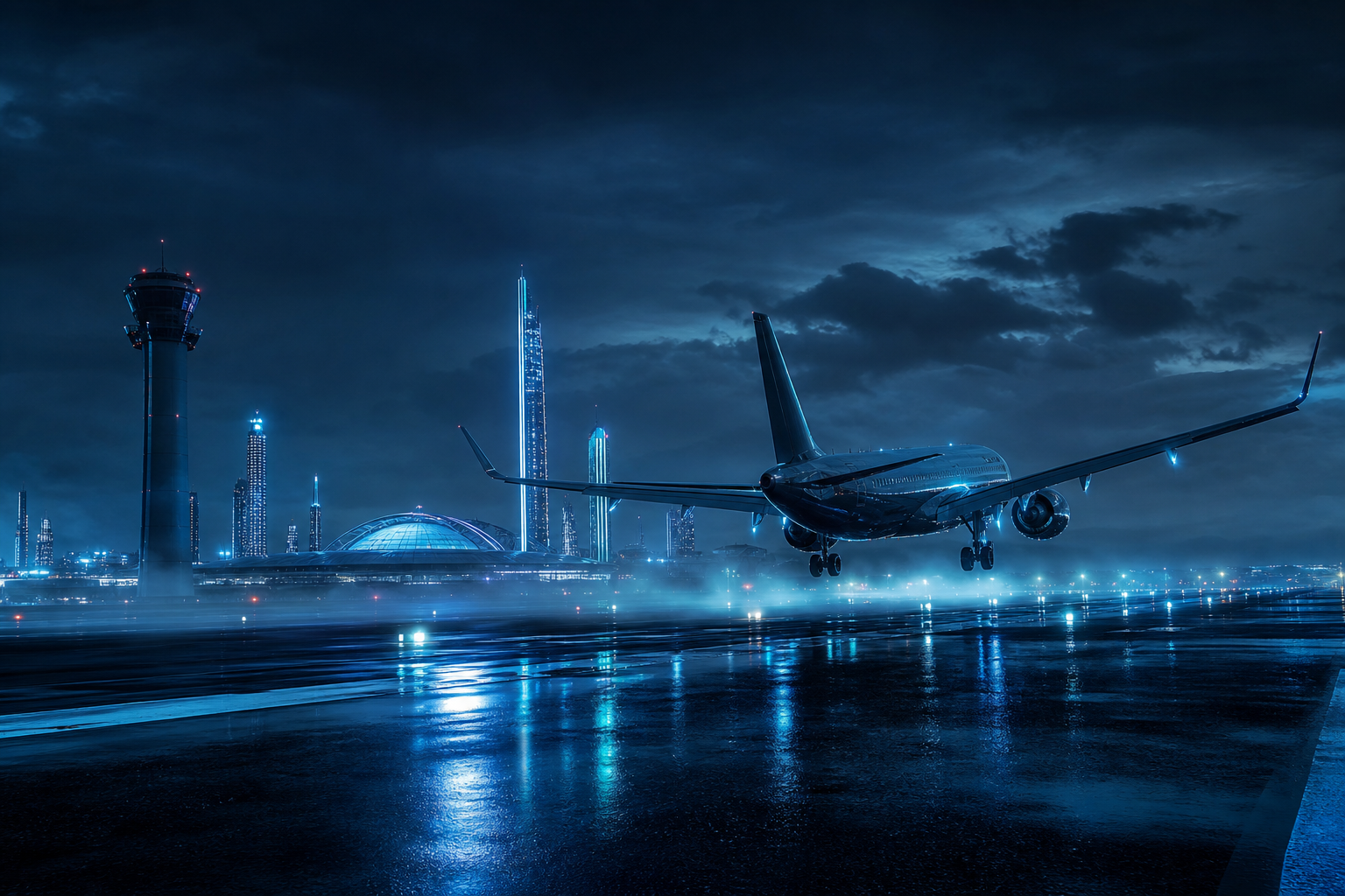 Passenger Aircraft Landing In Rainy Airport Lights Airplanes Wallpaper  8 4K