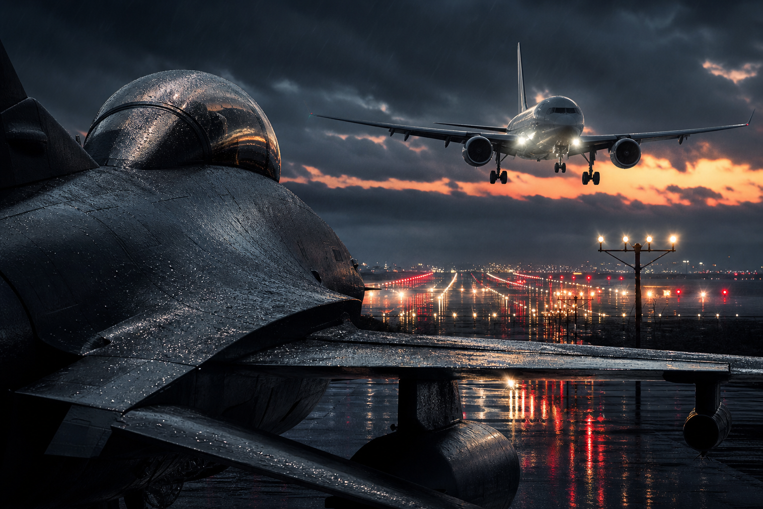Passenger Aircraft Landing In Rainy Airport Lights Airplanes Wallpaper  8 4K