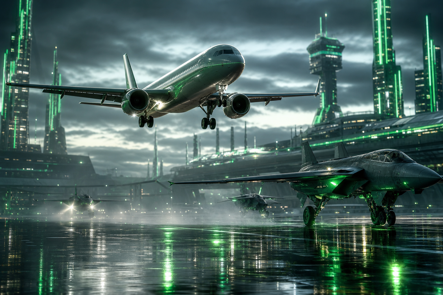 Passenger Aircraft Landing In Rainy Airport Lights Airplanes Wallpaper  8 4K