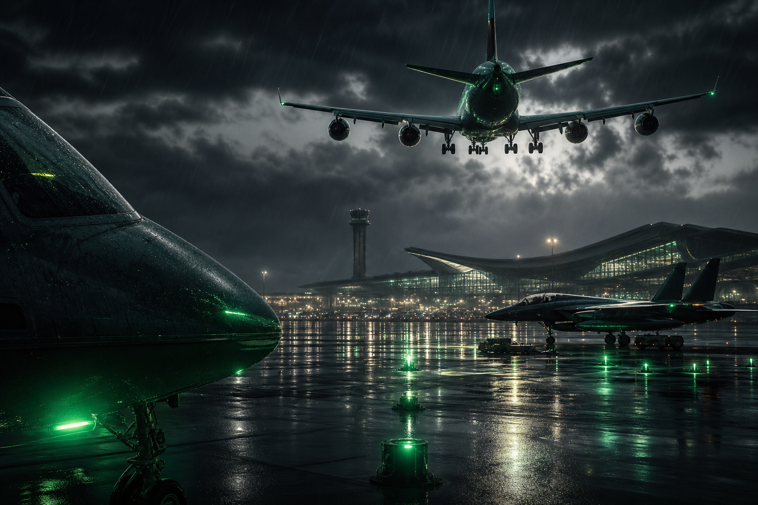 Passenger Aircraft Landing In Rainy Airport Lights Airplanes Wallpaper  8 4K