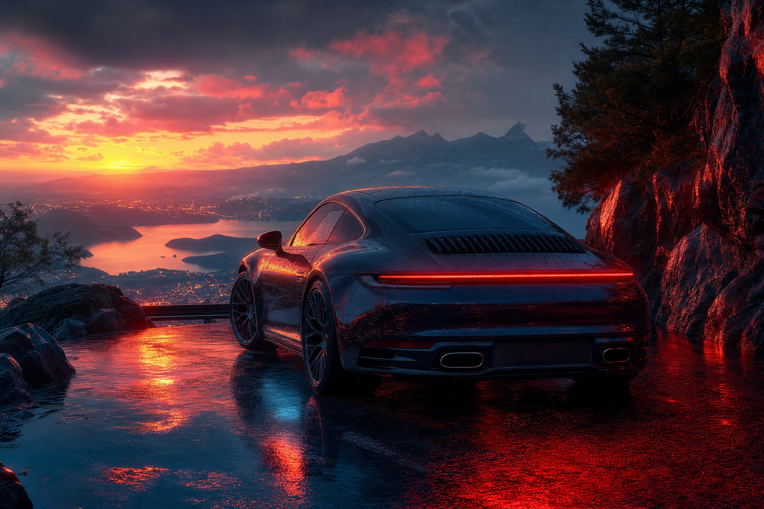 Porsche 911 On Mountain Road Sunset Cars Wallpaper  4 4K