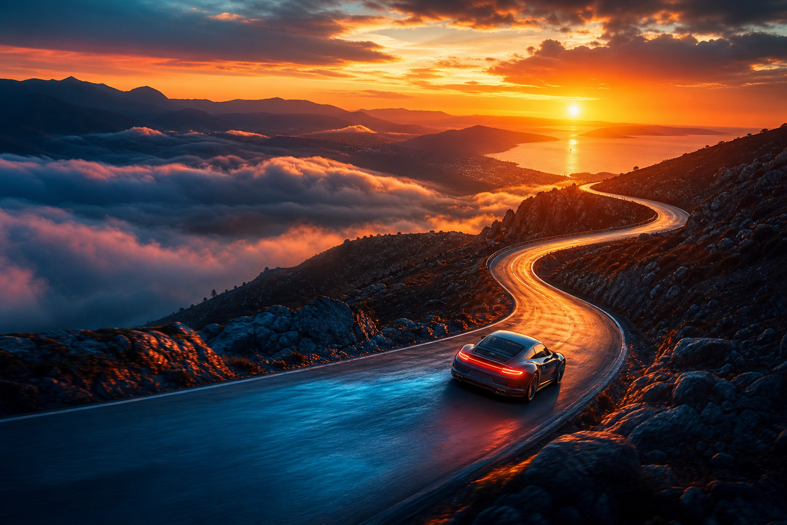 Porsche 911 On Mountain Road Sunset Cars Wallpaper  4 4K