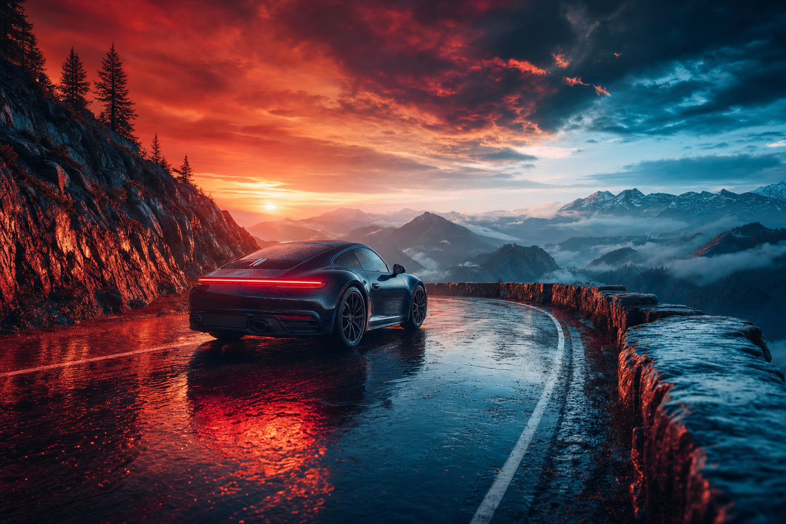 Porsche 911 On Mountain Road Sunset Cars Wallpaper  4 4K