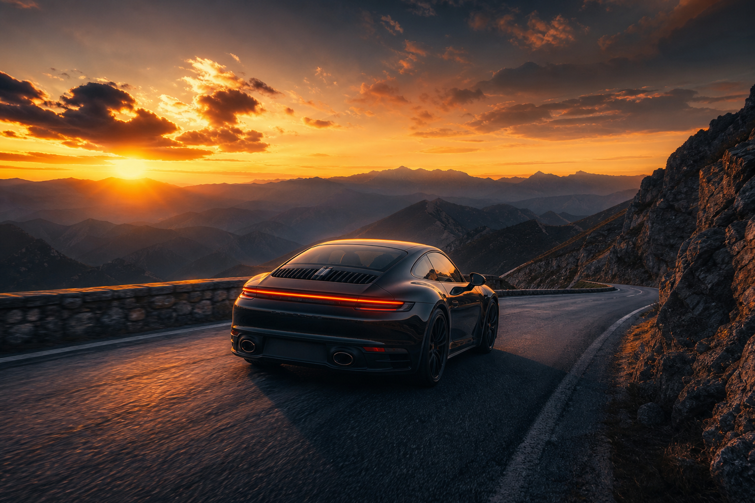 Porsche 911 On Mountain Road Sunset Cars Wallpaper  4 4K