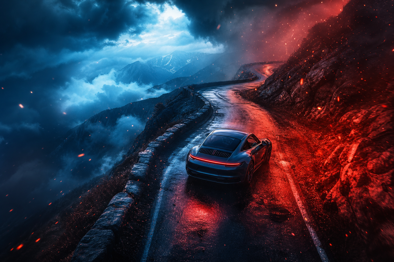 Porsche 911 On Mountain Road Sunset Cars Wallpaper  4 4K