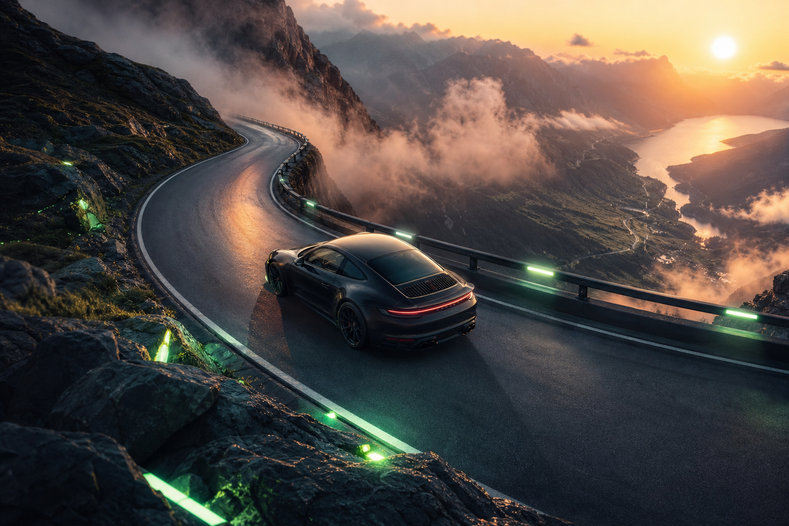 Porsche 911 On Mountain Road Sunset Cars Wallpaper  4 4K