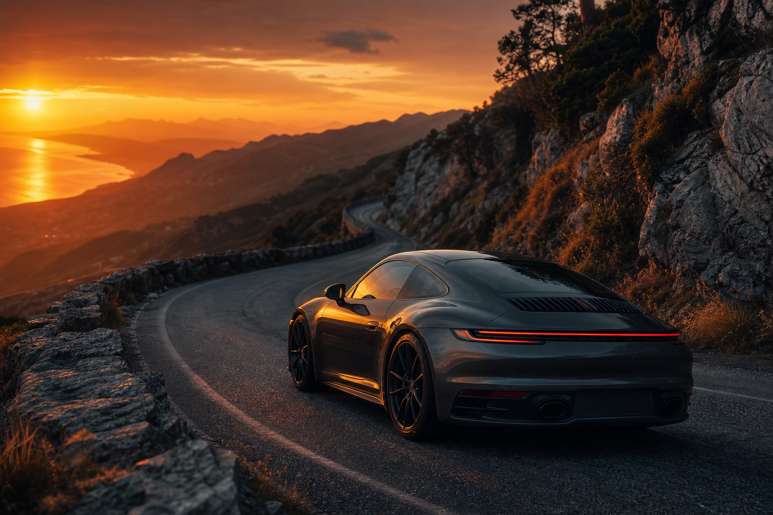 Porsche 911 On Mountain Road Sunset Cars Wallpaper  4 4K
