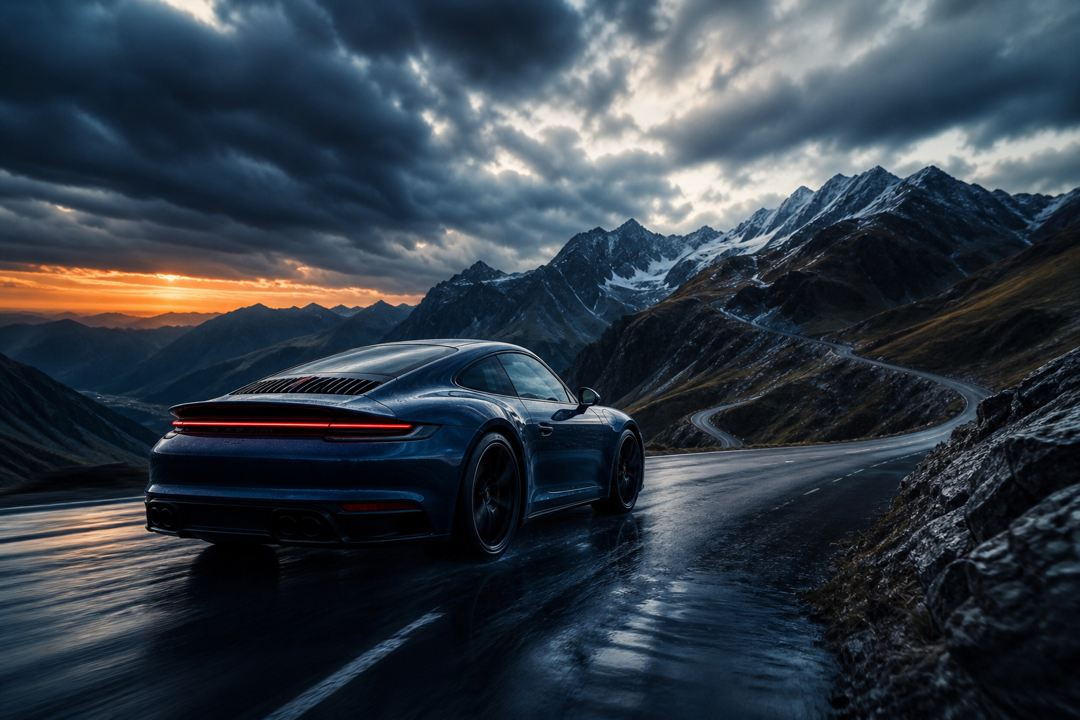 Porsche 911 On Mountain Road Sunset Cars Wallpaper  4 4K