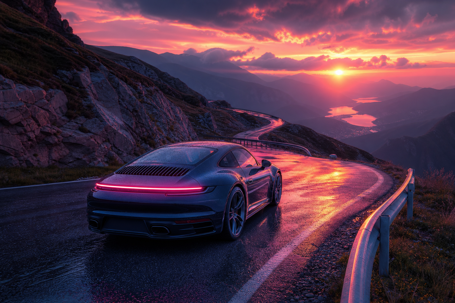 Porsche 911 On Mountain Road Sunset Cars Wallpaper  4 4K