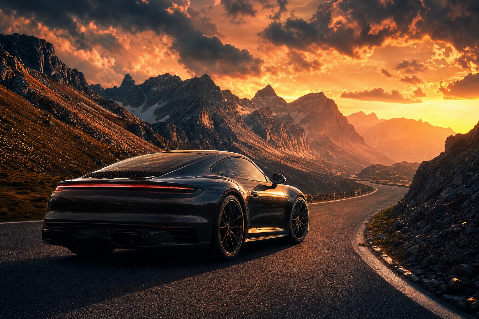 Porsche 911 On Mountain Road Sunset Cars Wallpaper  4 4K