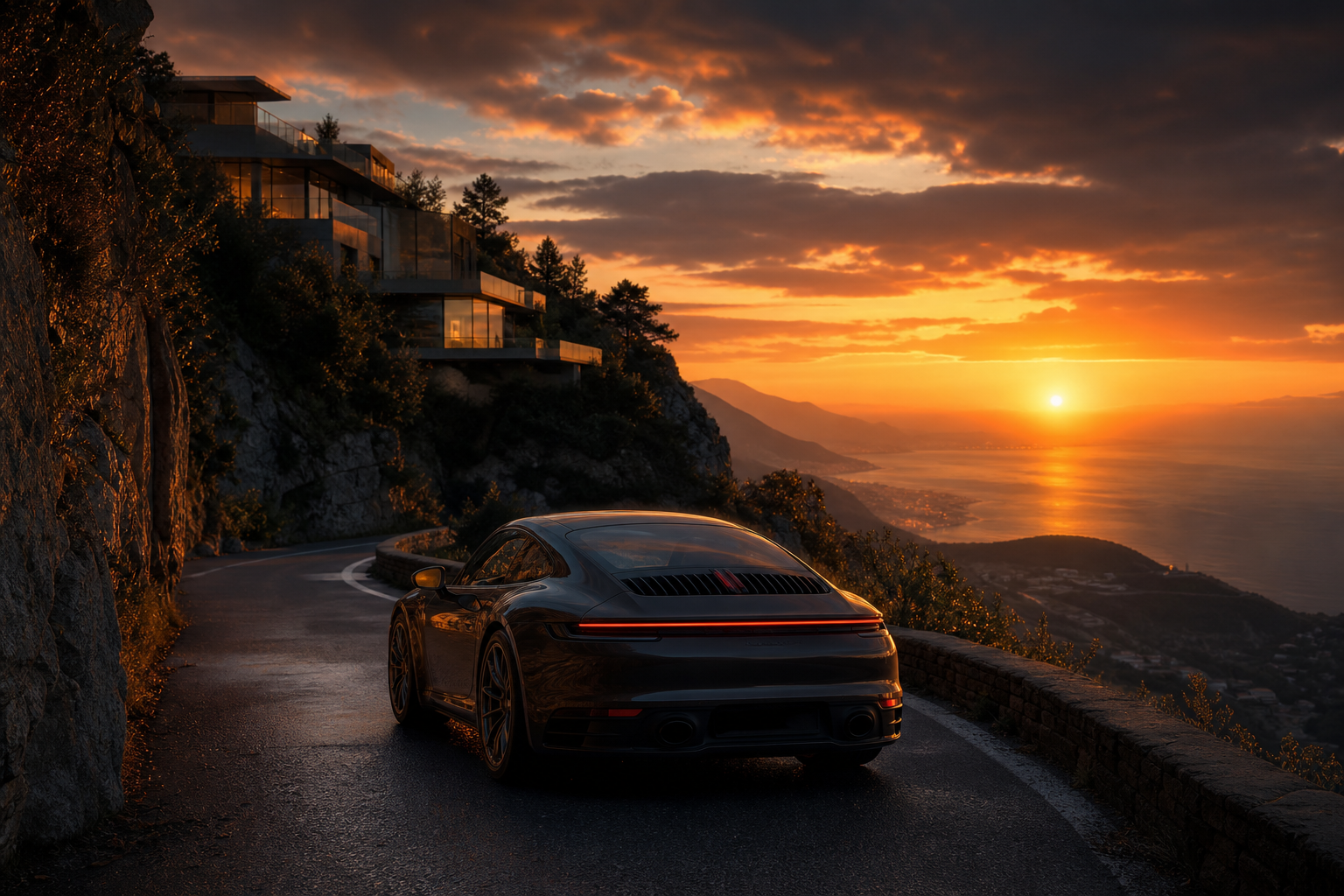 Porsche 911 On Mountain Road Sunset Cars Wallpaper  4 4K