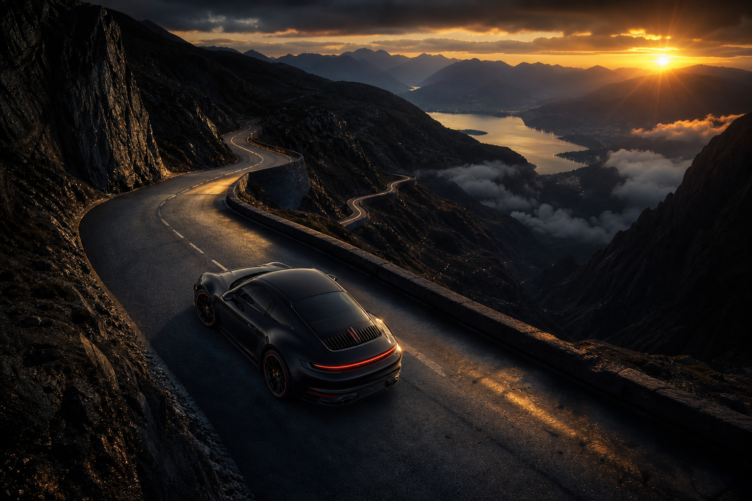 Porsche 911 On Mountain Road Sunset Cars Wallpaper  4 4K