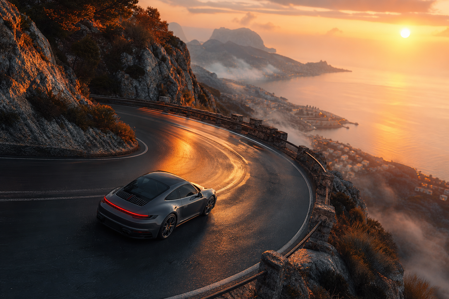 Porsche 911 On Mountain Road Sunset Cars Wallpaper  4 4K