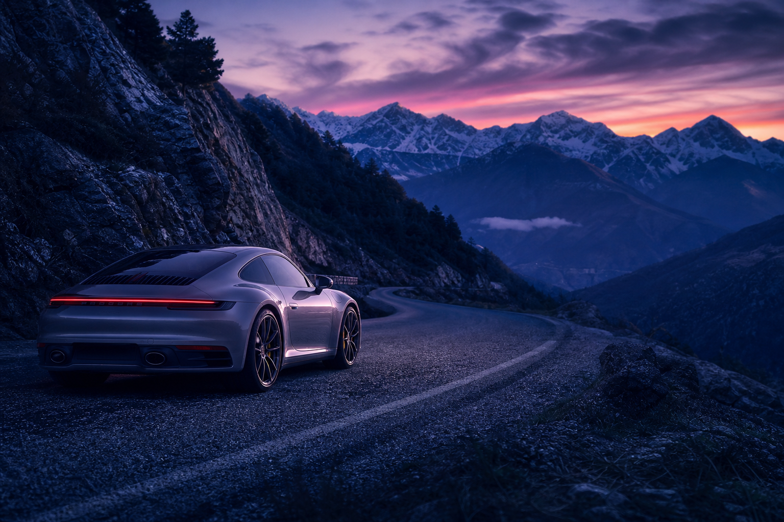 Porsche 911 On Mountain Road Sunset Cars Wallpaper  4 4K