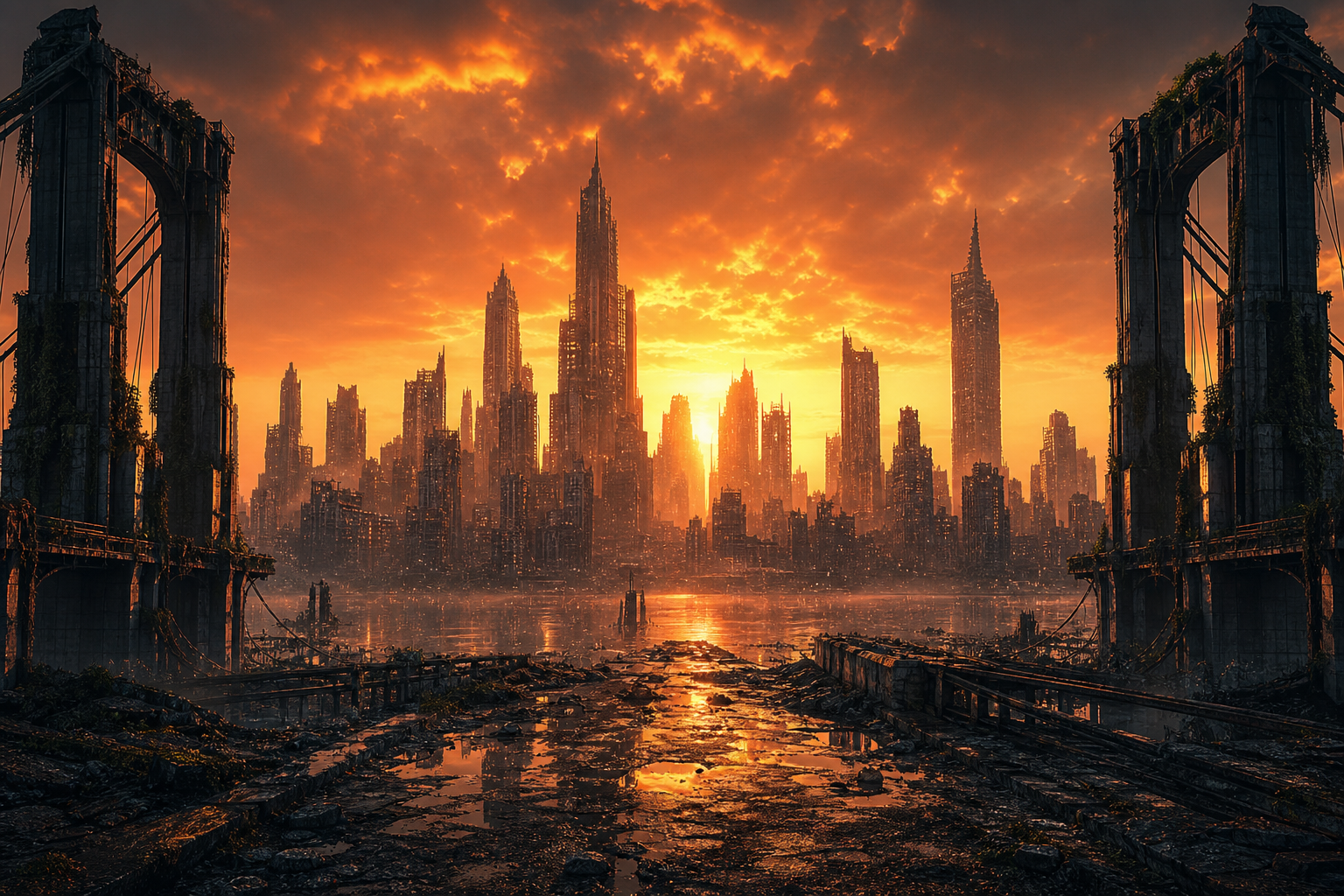Post Apocalyptic City Skyline Movie Style Movie Wallpaper  6 4K