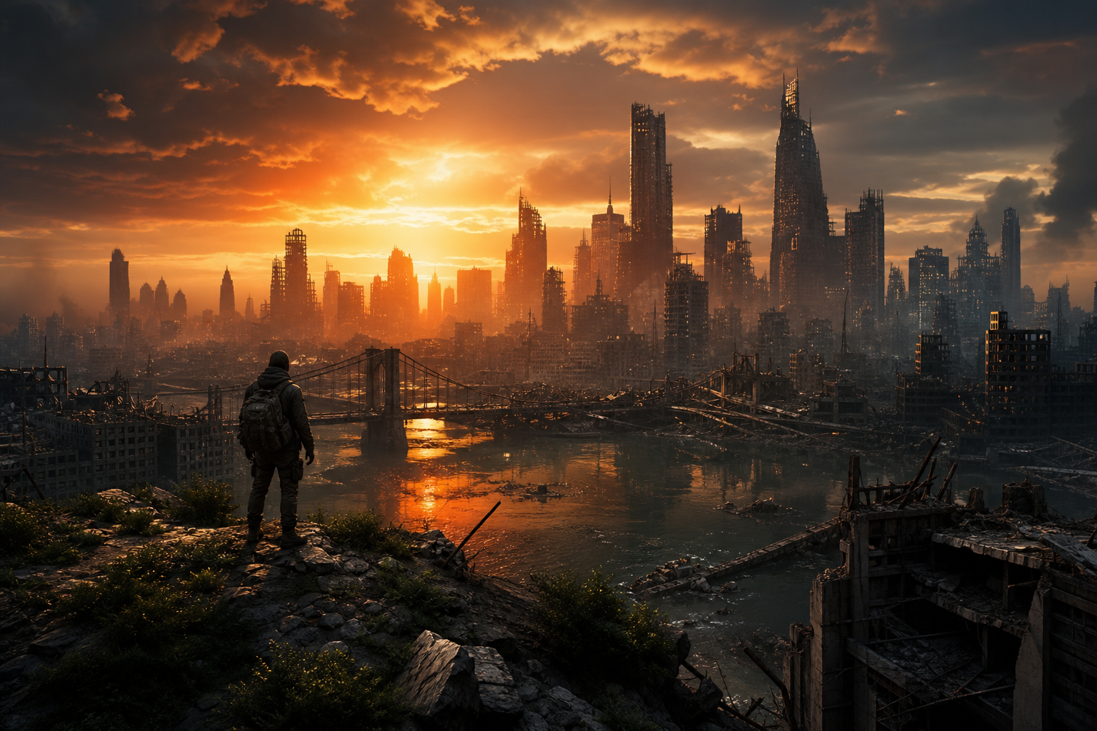 Post Apocalyptic City Skyline Movie Style Movie Wallpaper  6 4K