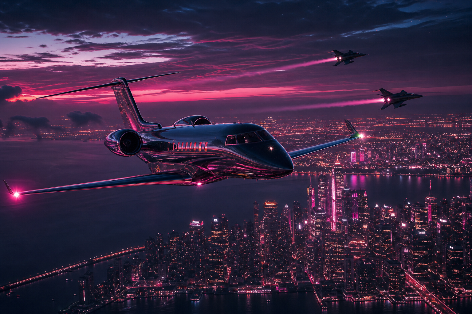 Private Jet Flying Above Night City Skyline Airplanes Wallpaper  4 4K