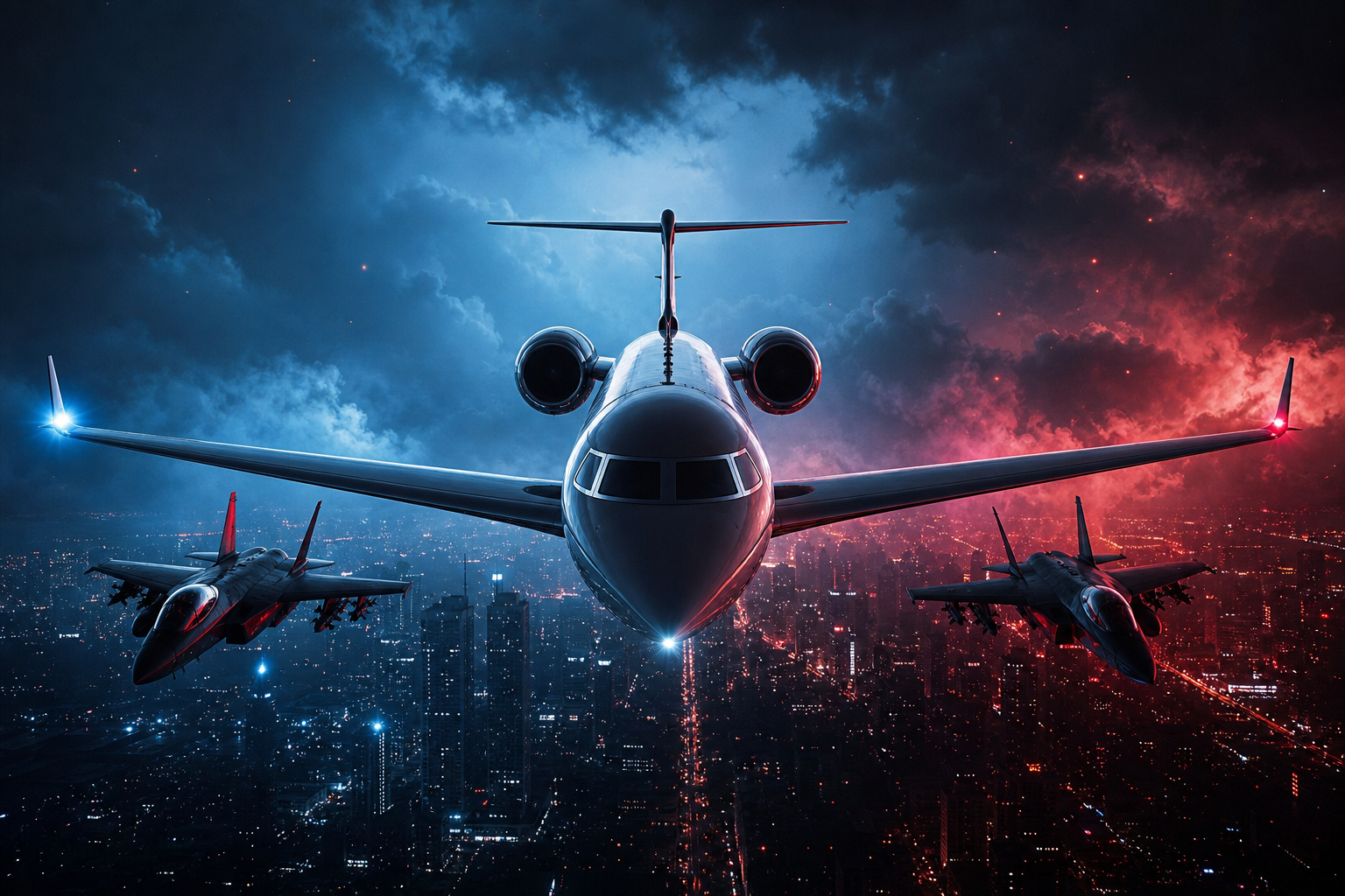 Private Jet Flying Above Night City Skyline Airplanes Wallpaper  4 4K