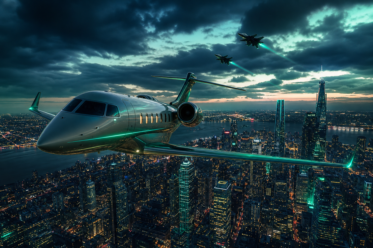 Private Jet Flying Above Night City Skyline Airplanes Wallpaper  4 4K