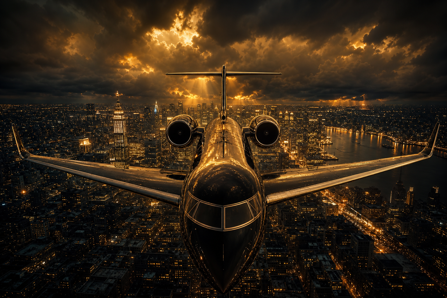 Private Jet Flying Above Night City Skyline Airplanes Wallpaper  4 4K