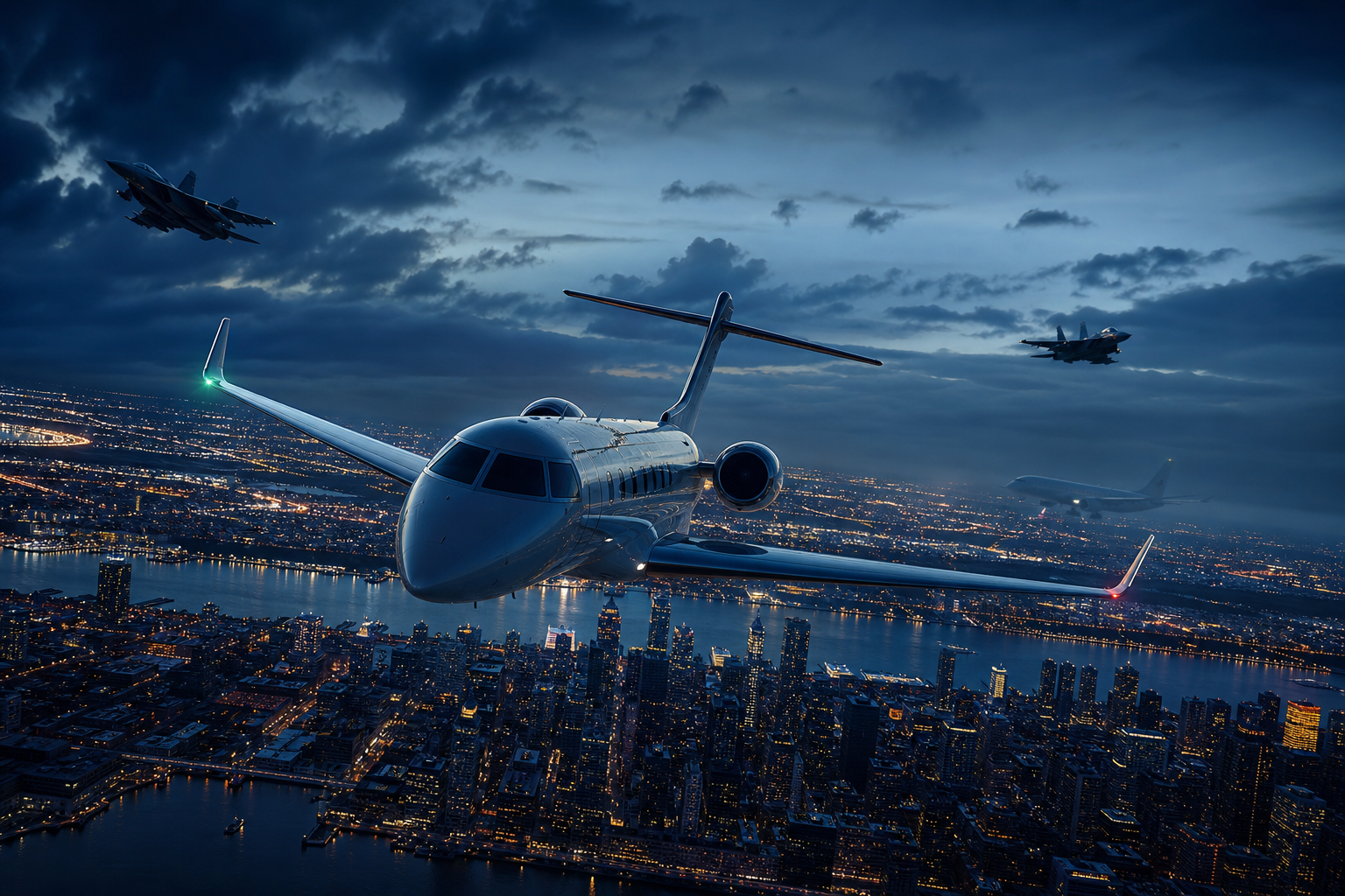 Private Jet Flying Above Night City Skyline Airplanes Wallpaper  4 4K