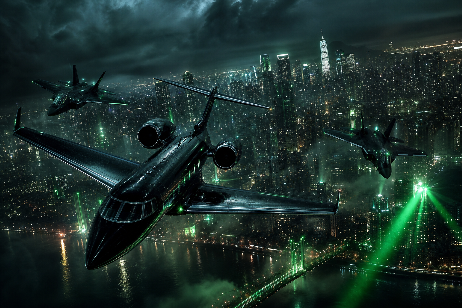 Private Jet Flying Above Night City Skyline Airplanes Wallpaper  4 4K