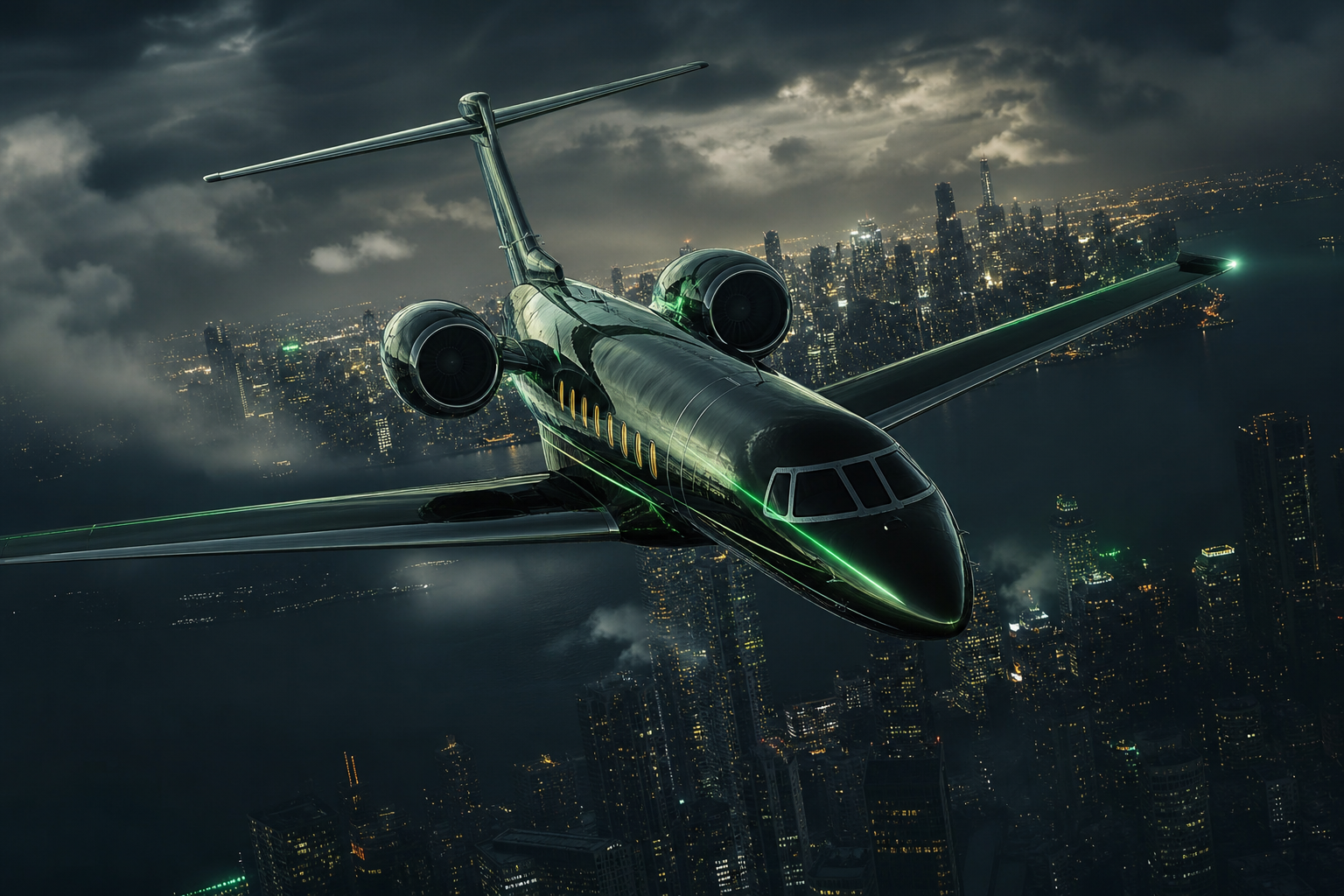 Private Jet Flying Above Night City Skyline Airplanes Wallpaper  4 4K