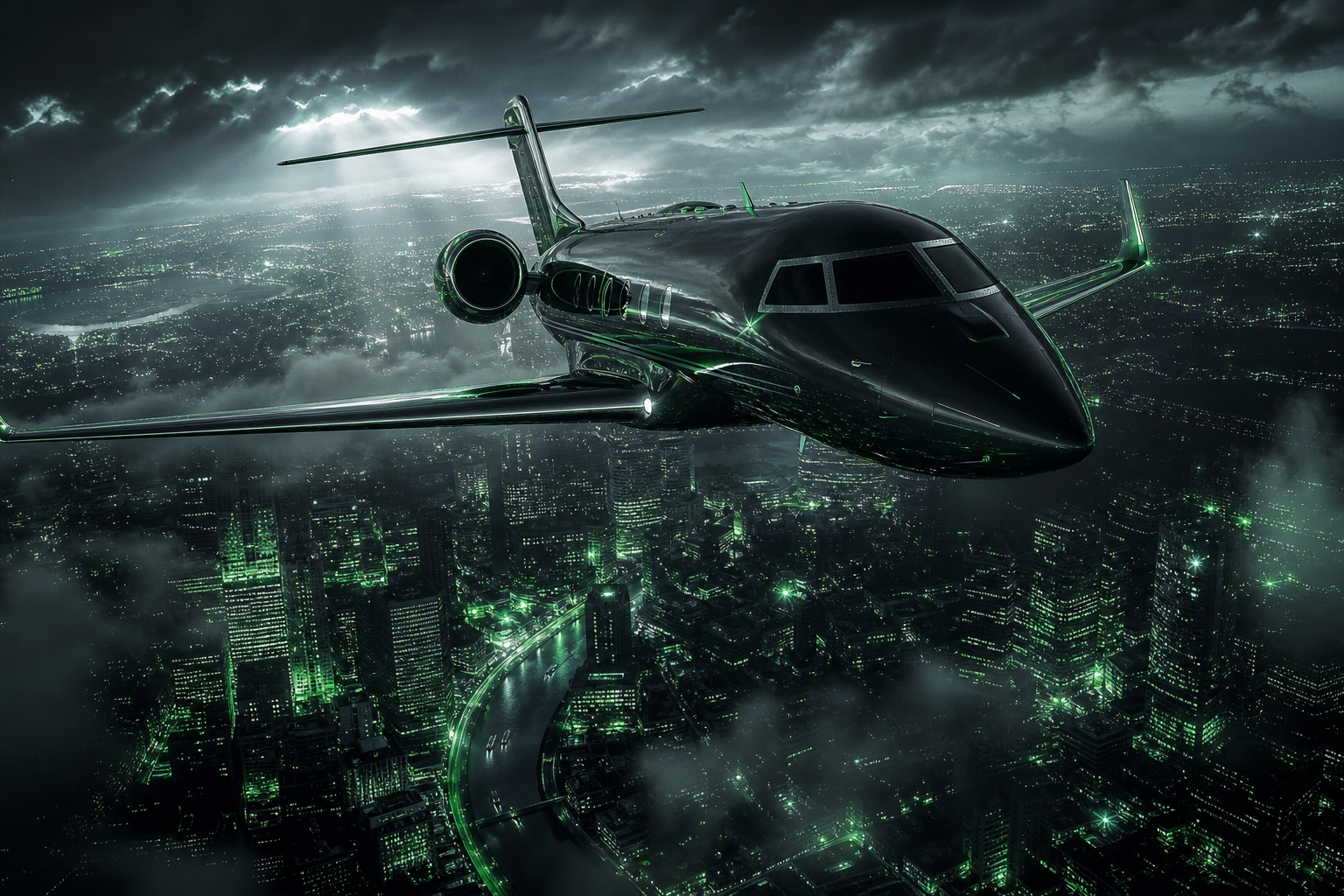 Private Jet Flying Above Night City Skyline Airplanes Wallpaper  4 4K