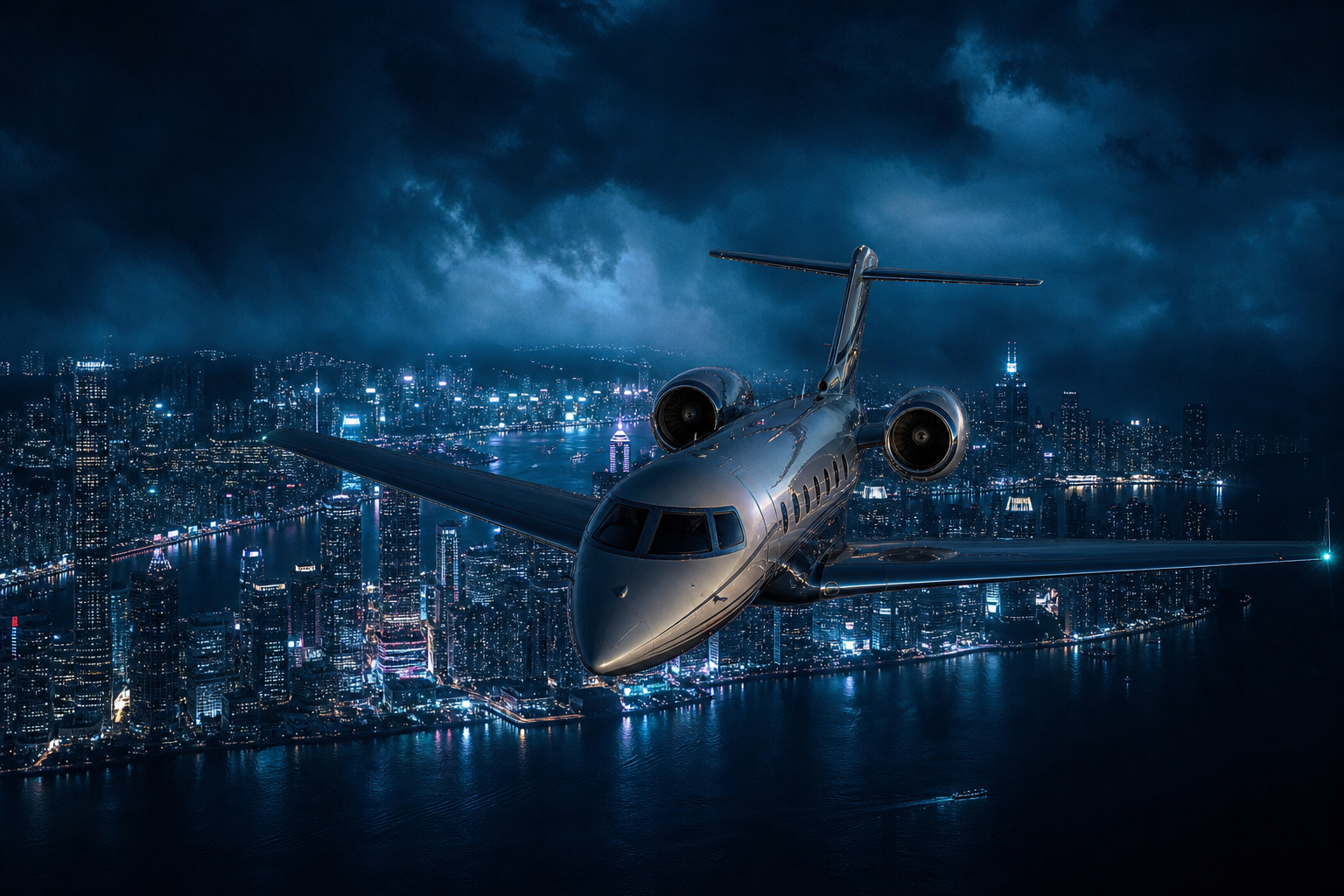 Private Jet Flying Above Night City Skyline Airplanes Wallpaper  4 4K