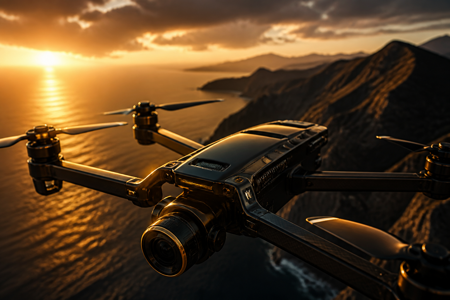 Professional Filming Drone In Golden Hour Drone Wallpaper  8 4K