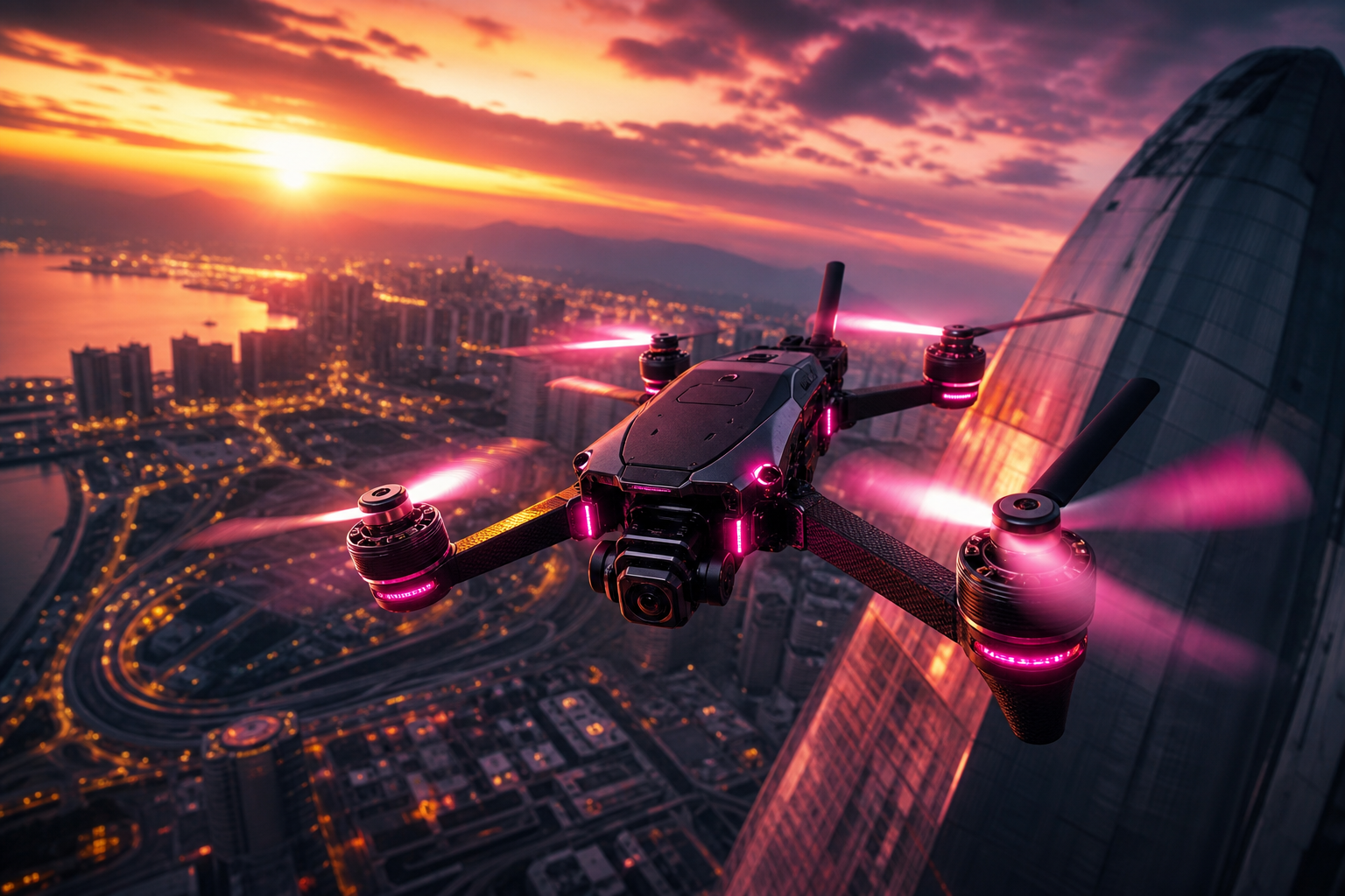 Professional Filming Drone In Golden Hour Drone Wallpaper  8 4K